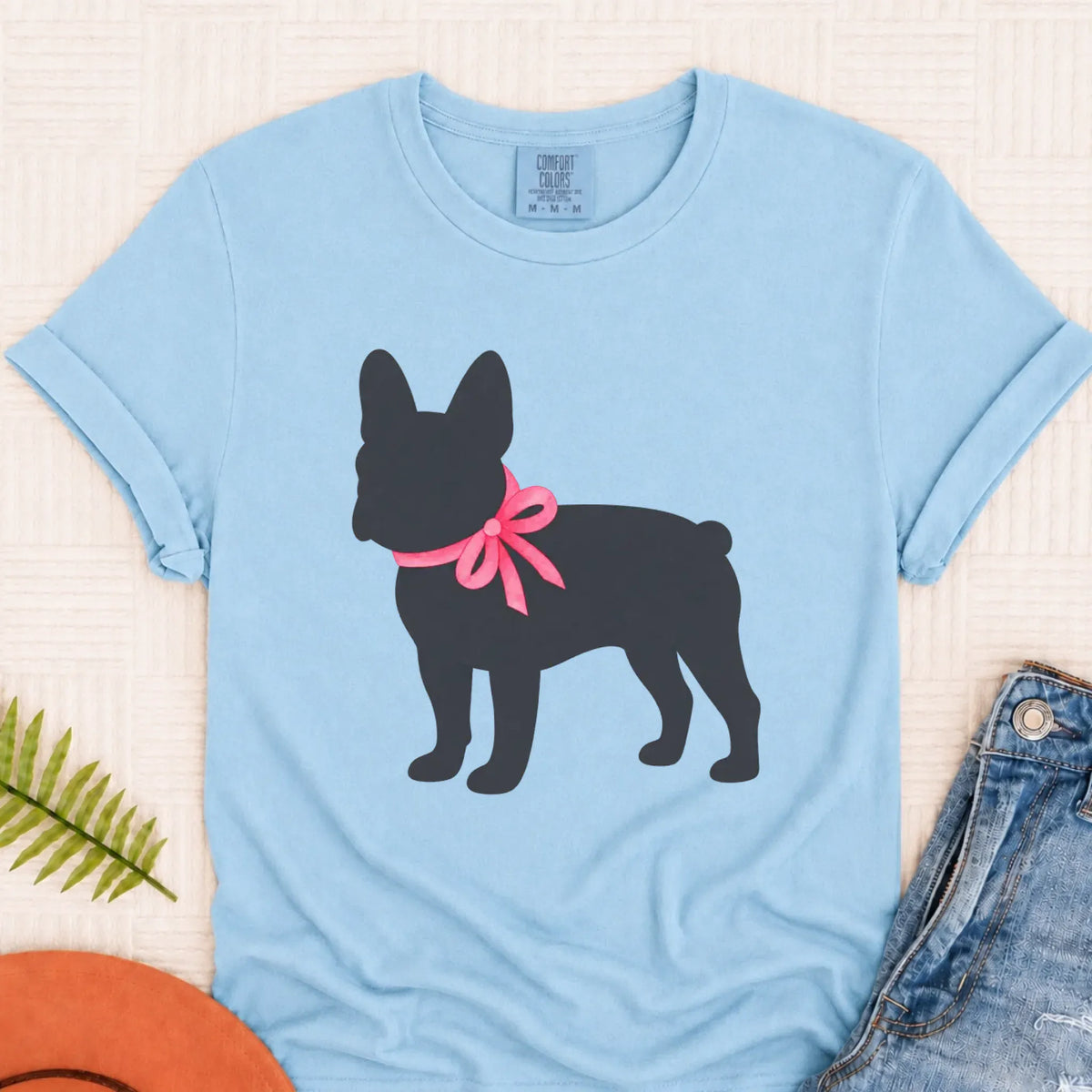 T-Shirt Chambray / S Frenchie Bulldog Silhouette Unisex TShirt