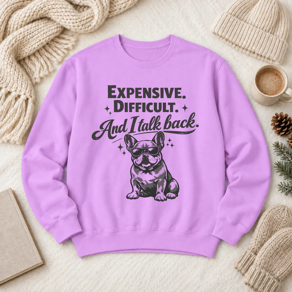 Frenchie Bulldog Talk Back Snark Unisex Sweatshirt Neon Violet