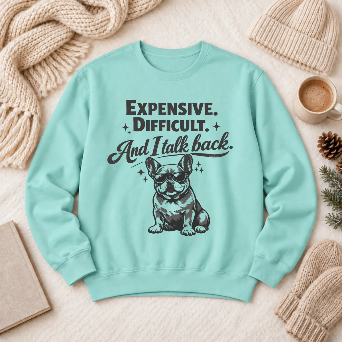 Frenchie Bulldog Talk Back Snark Unisex Sweatshirt Chalky Mint