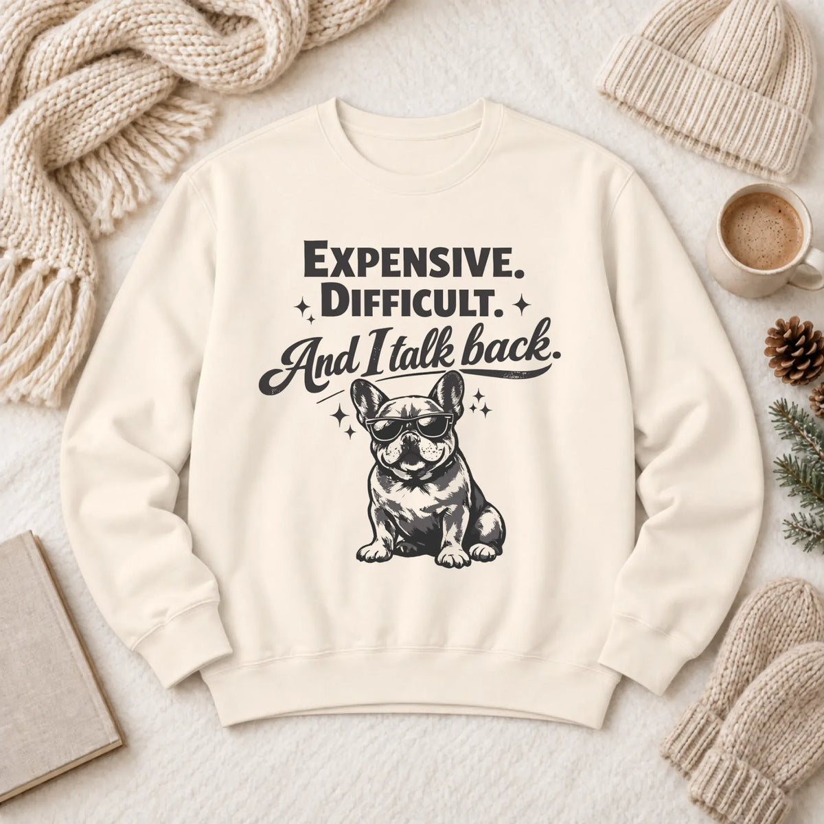 Frenchie Bulldog Talk Back Snark Unisex Sweatshirt Ivory