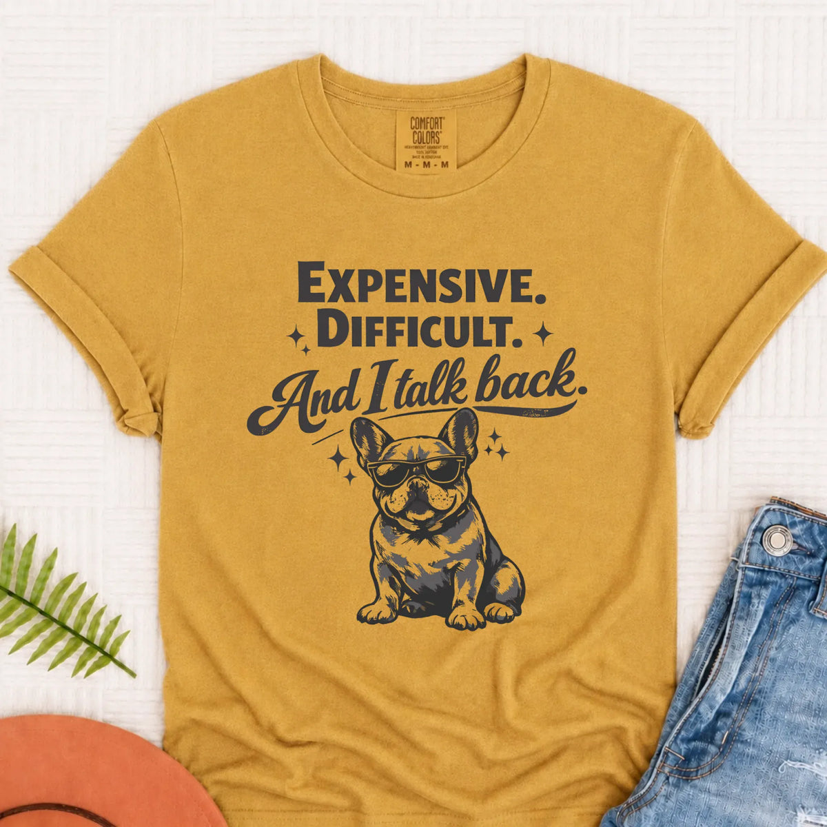 Frenchie Bulldog Talk Back Snark Unisex TShirt Mustard