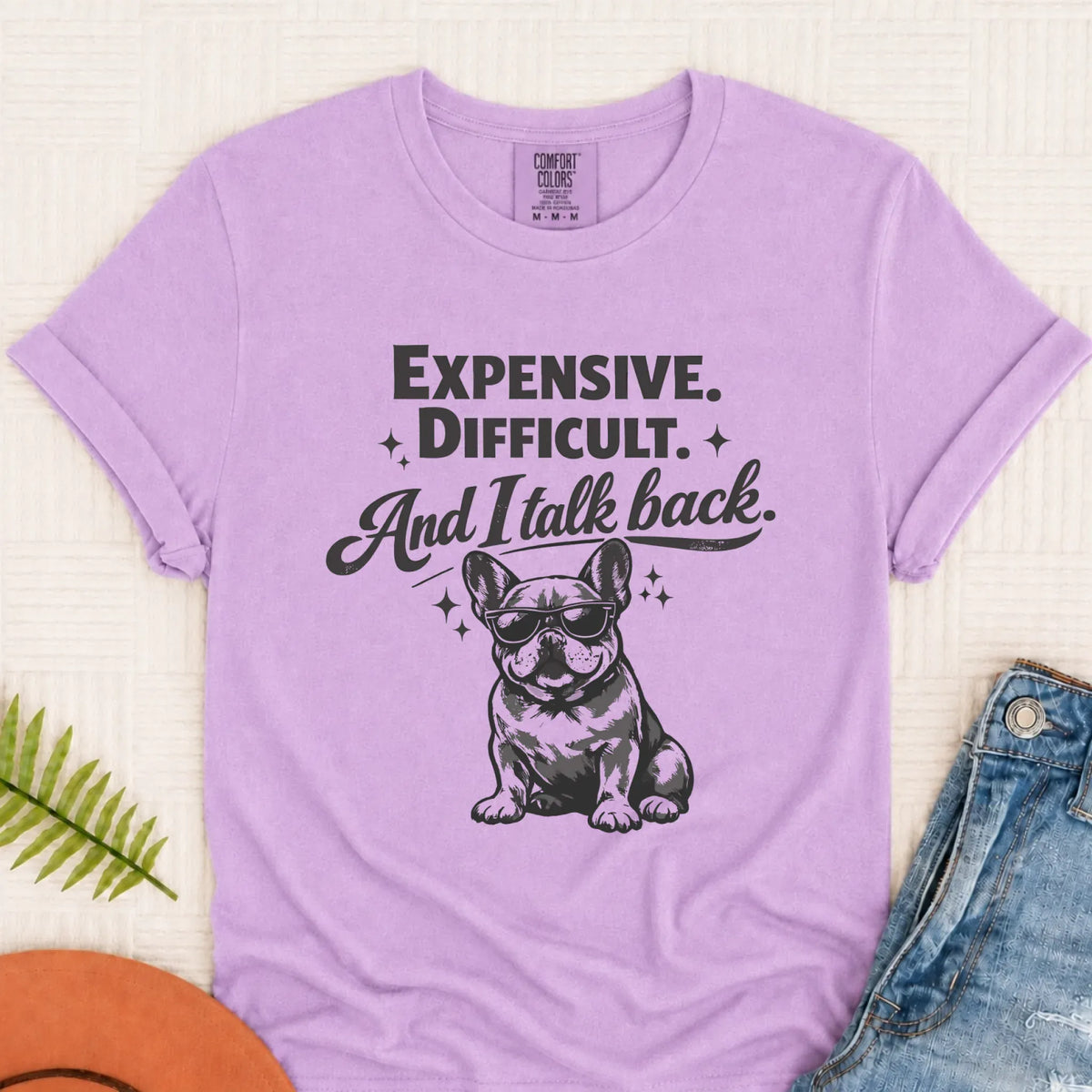 Frenchie Bulldog Talk Back Snark Unisex TShirt Orchid