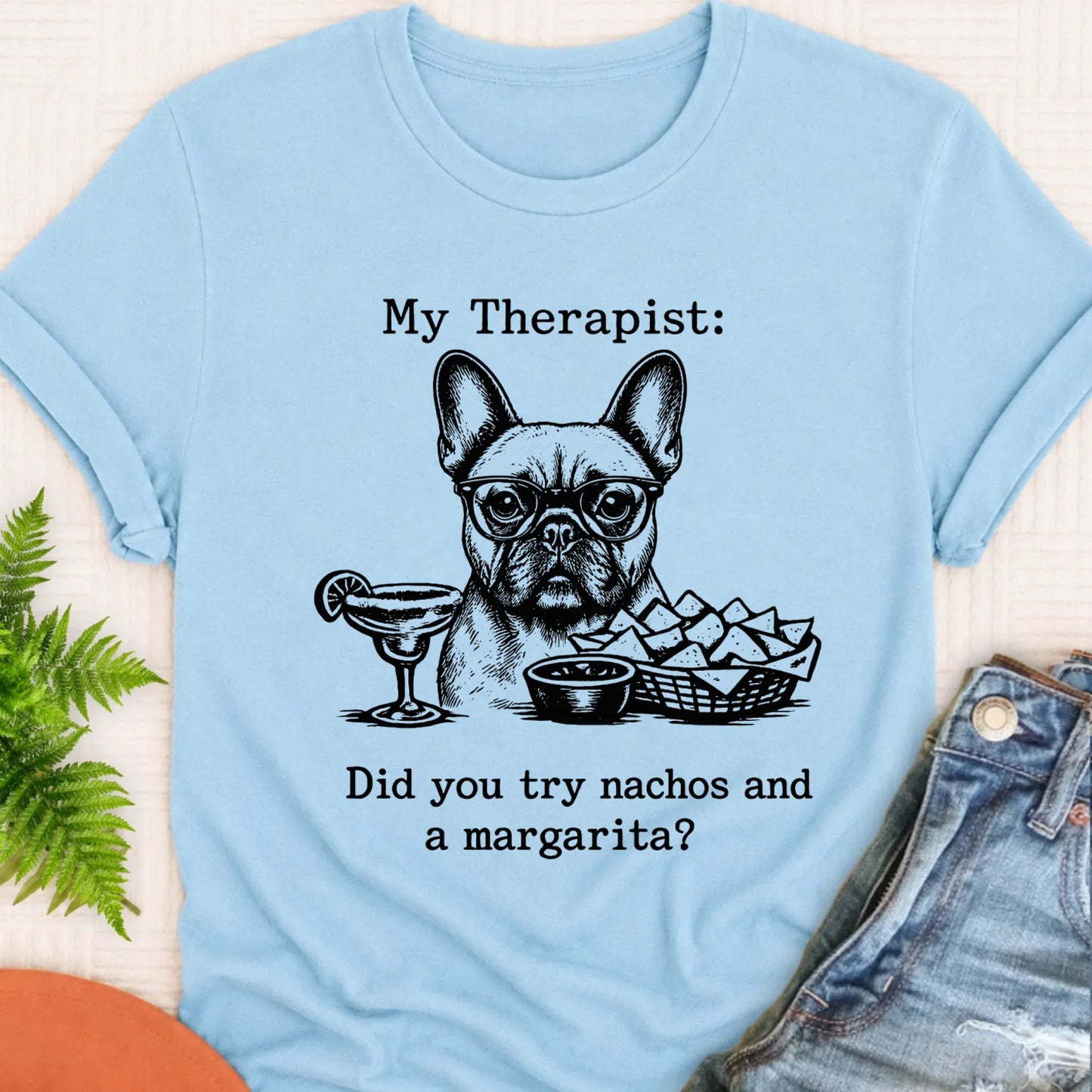 T-Shirt Chambray / S Frenchie Bulldog Therapist Nachos Unisex TShirt