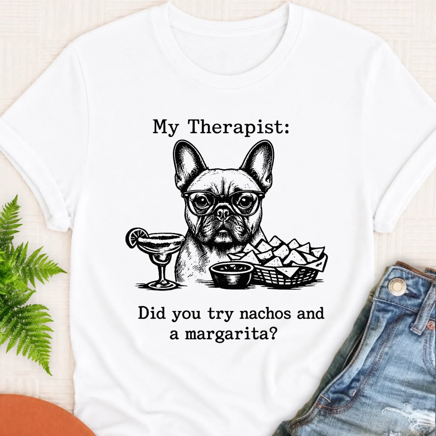 T-Shirt White / S Frenchie Bulldog Therapist Nachos Unisex TShirt
