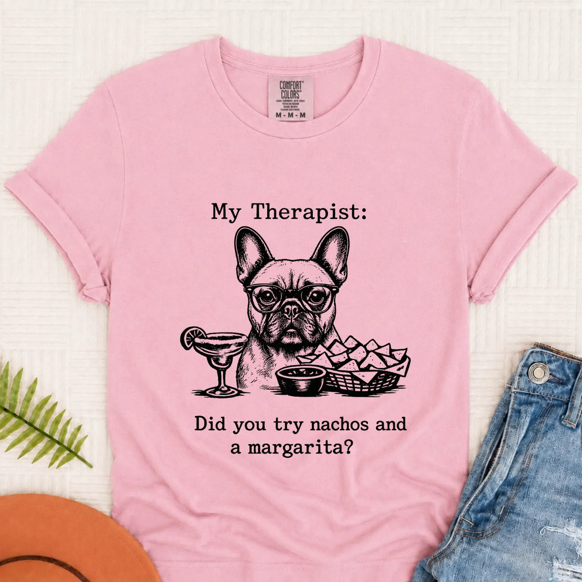 Frenchie Bulldog Therapist Nachos Unisex TShirt Blossom