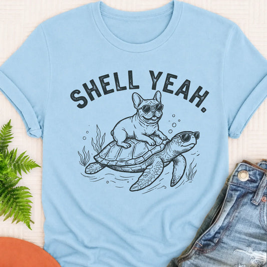 Frenchie Bulldog Turtle Ocean Unisex TShirt Chambray