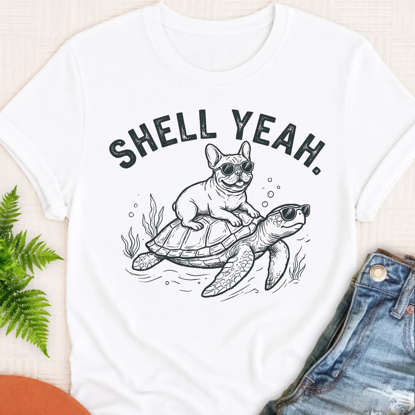 Frenchie Bulldog Turtle Ocean Unisex TShirt White