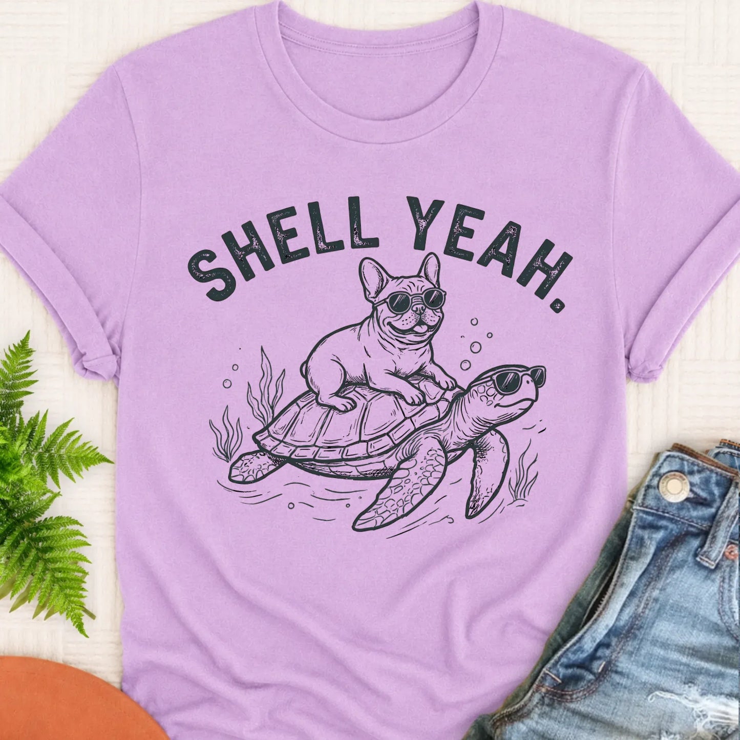 Frenchie Bulldog Turtle Ocean Unisex TShirt Orchid