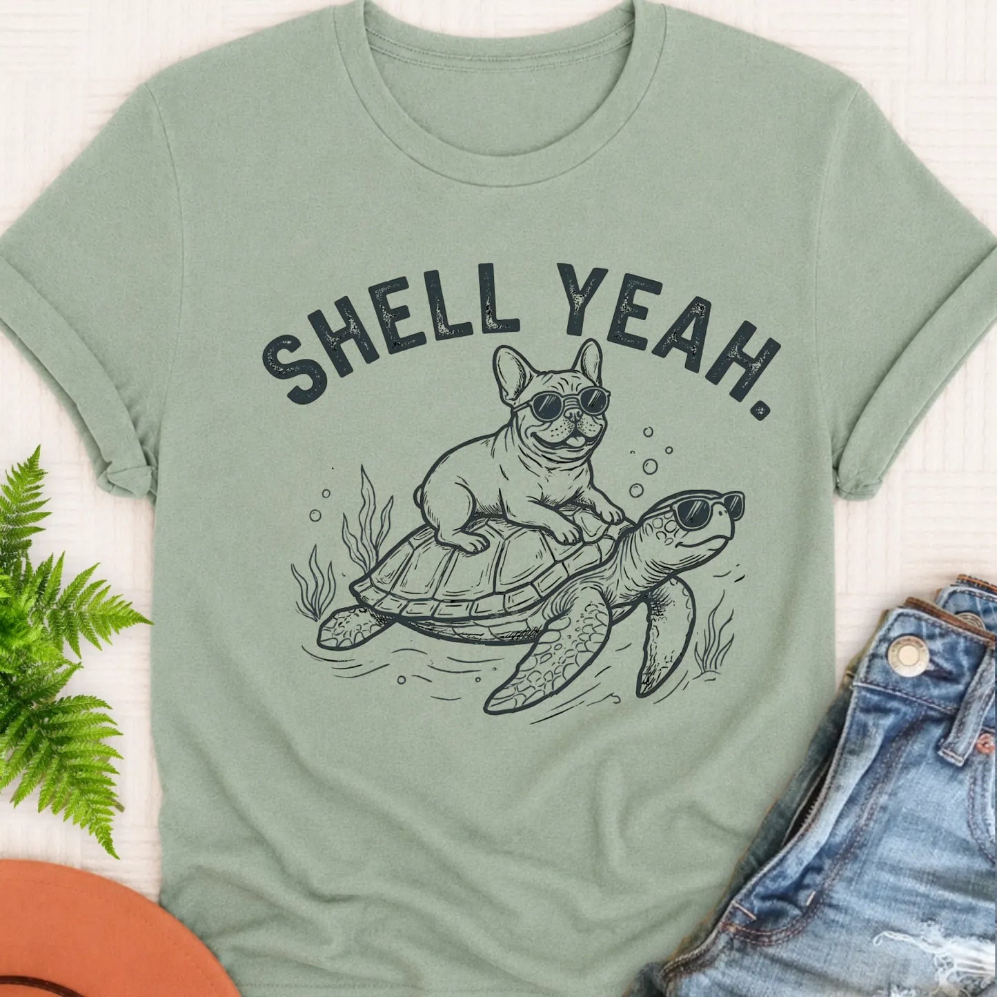 Frenchie Bulldog Turtle Ocean Unisex TShirt Bay