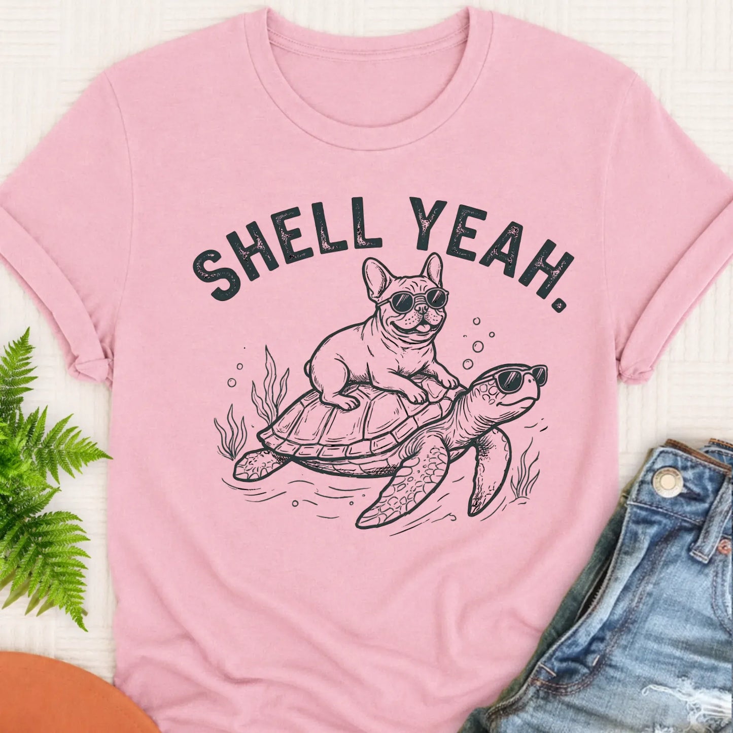 Frenchie Bulldog Turtle Ocean Unisex TShirt Blossom