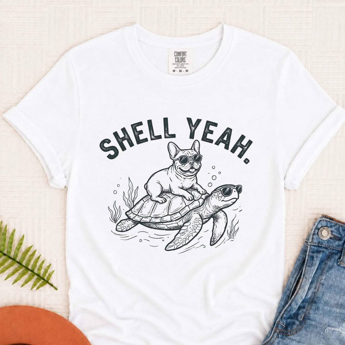Frenchie Bulldog Turtle Ocean Unisex TShirt White