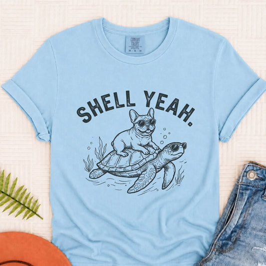 Frenchie Bulldog Turtle Ocean Unisex TShirt Chambray