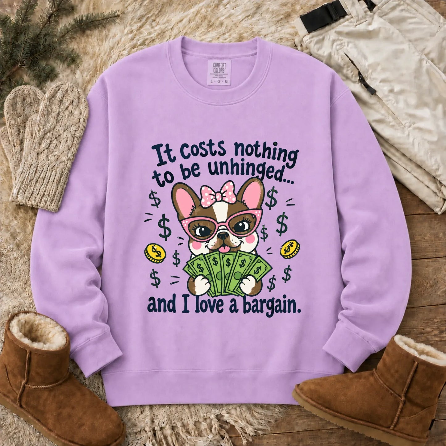 Frenchie Bulldog Unhinged Snarky Unisex Sweatshirt Orchid