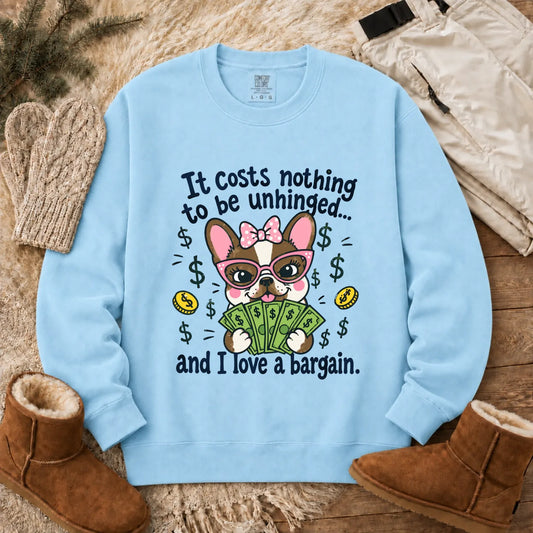 Frenchie Bulldog Unhinged Snarky Unisex Sweatshirt Chambray