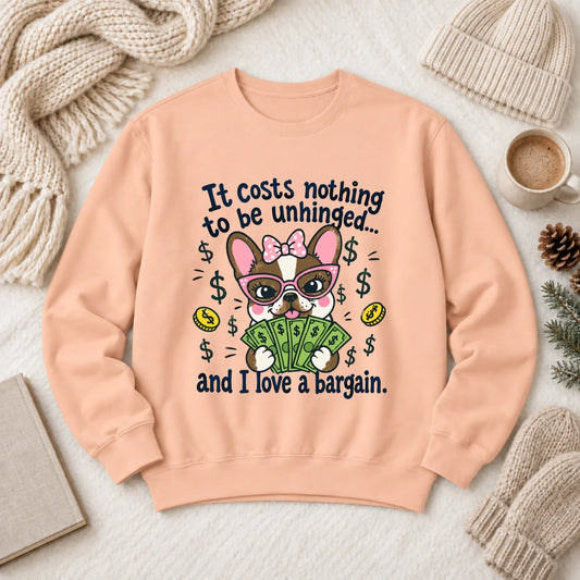 Frenchie Bulldog Unhinged Snarky Unisex Sweatshirt 1466 LW Sweatshirt Light Peachy