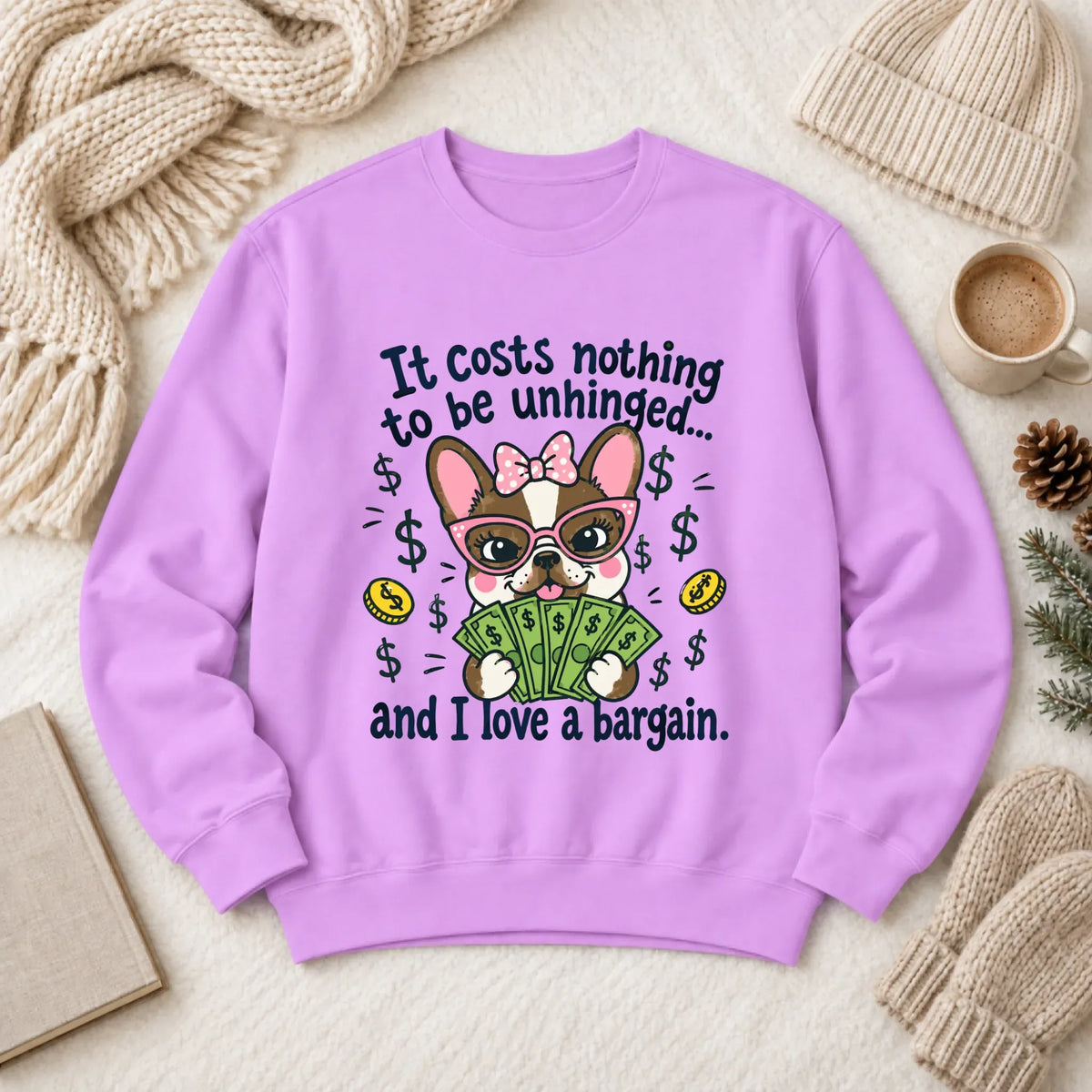 Frenchie Bulldog Unhinged Snarky Unisex Sweatshirt 1466 LW Sweatshirt Light Neon Violet