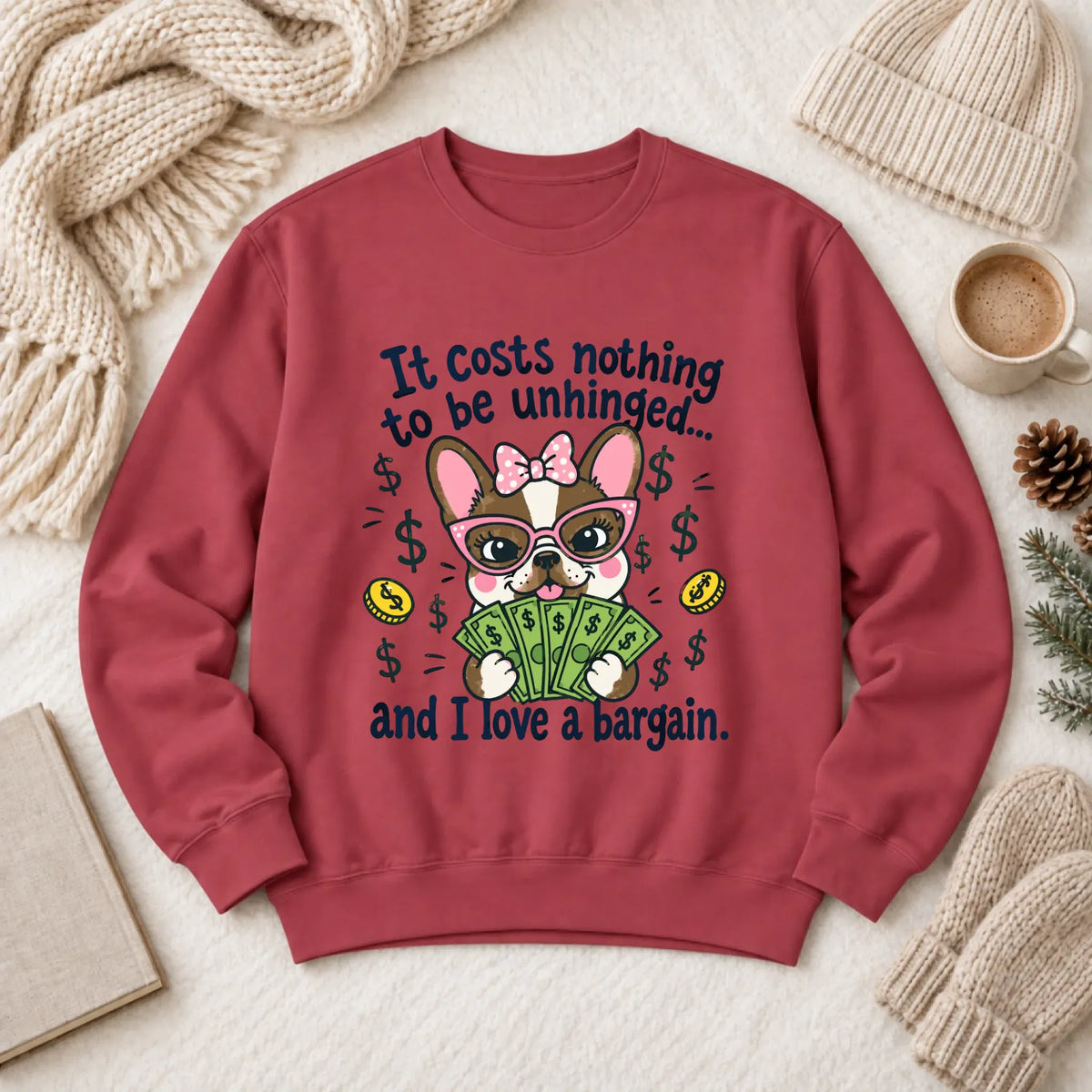 Frenchie Bulldog Unhinged Snarky Unisex Sweatshirt 1466 LW Sweatshirt Dark Crimson