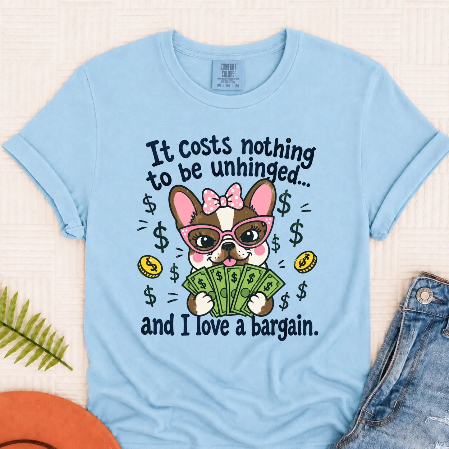 Frenchie Bulldog Unhinged Snarky Unisex Tshirt Chambray