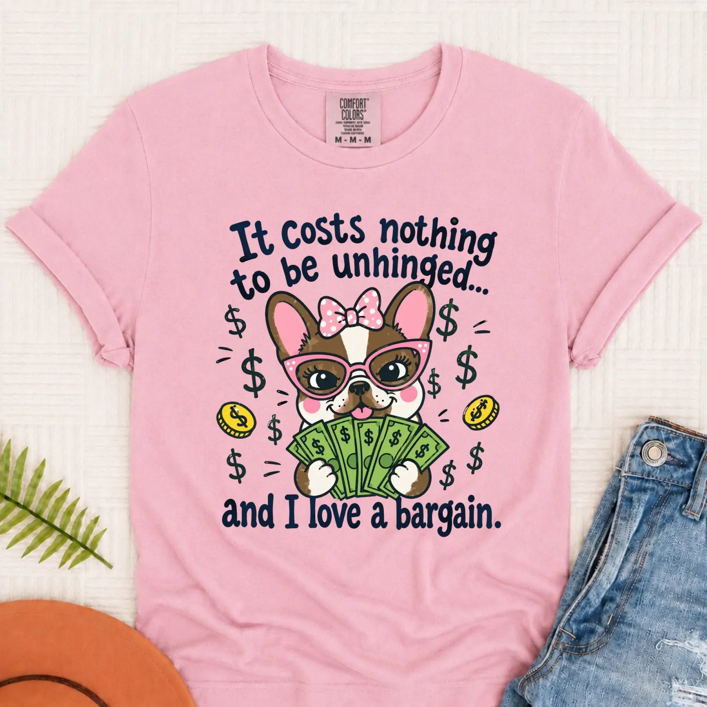 Frenchie Bulldog Unhinged Snarky Unisex Tshirt Blossom