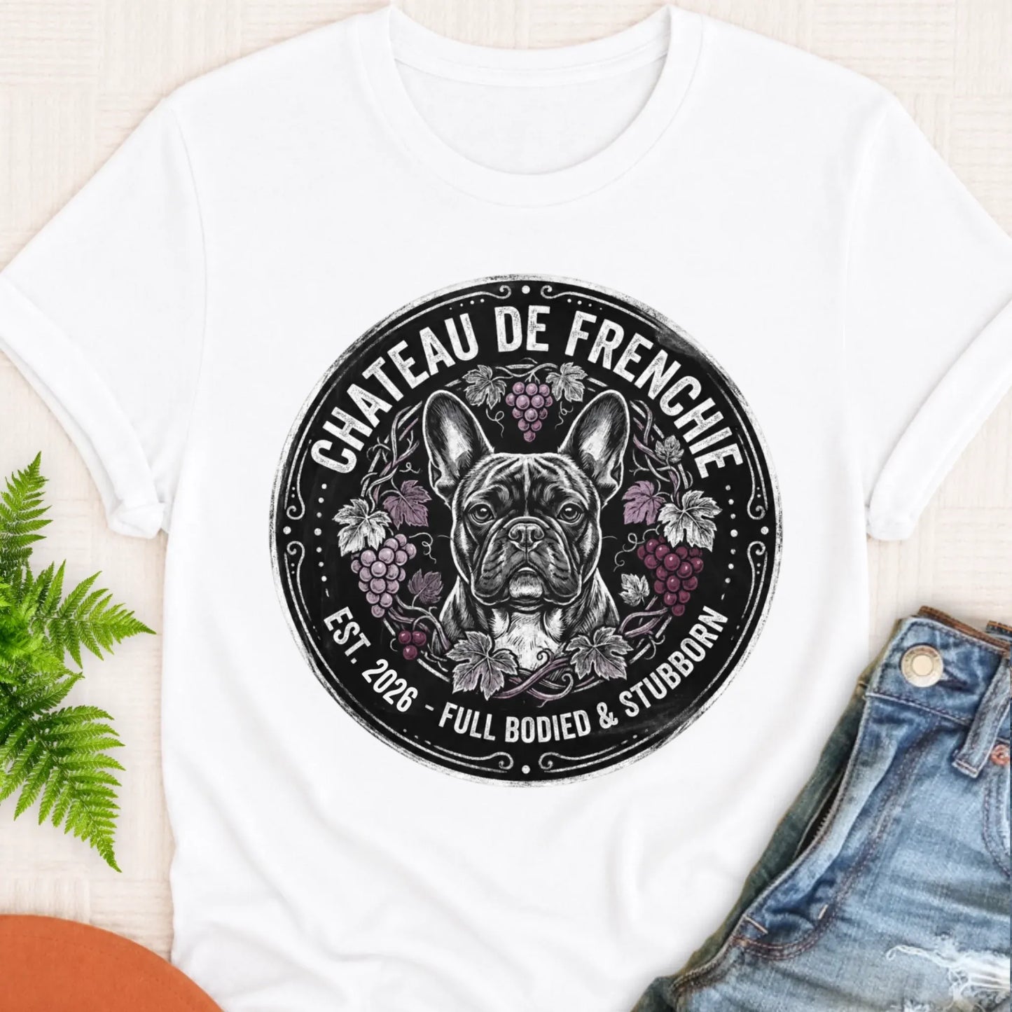 T-Shirt White / S Frenchie Bulldog Wine Day Drinking Unisex TShirt