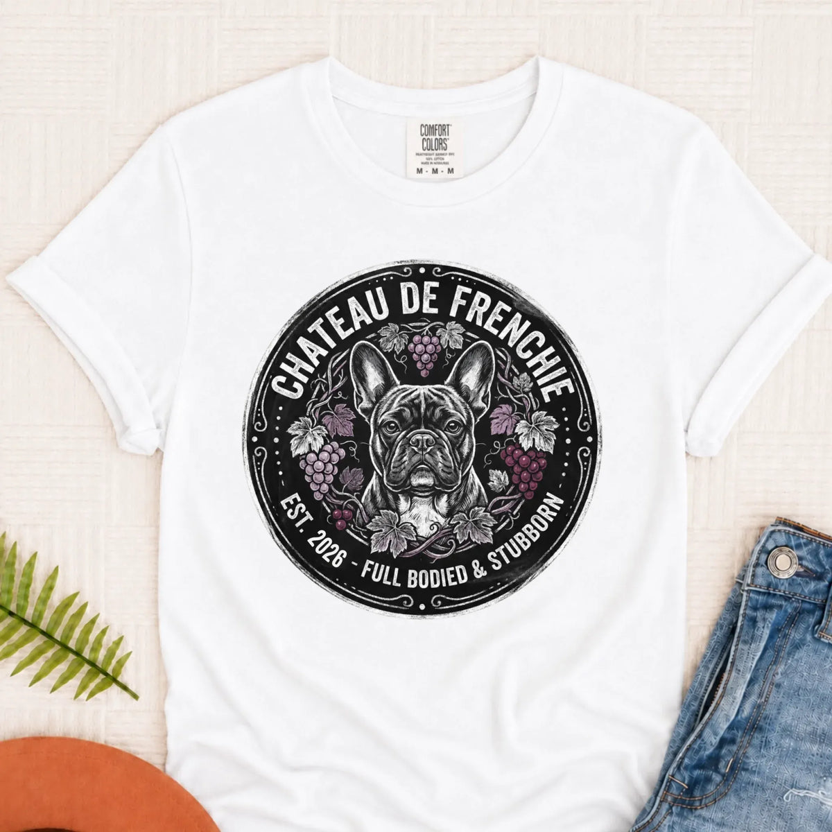 Frenchie Bulldog Wine Day Drinking Unisex TShirt White