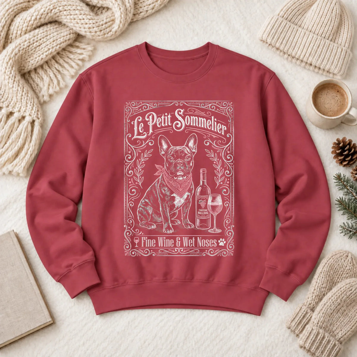 Frenchie Bulldog Wine Lover Unisex Sweatshirt Crimson