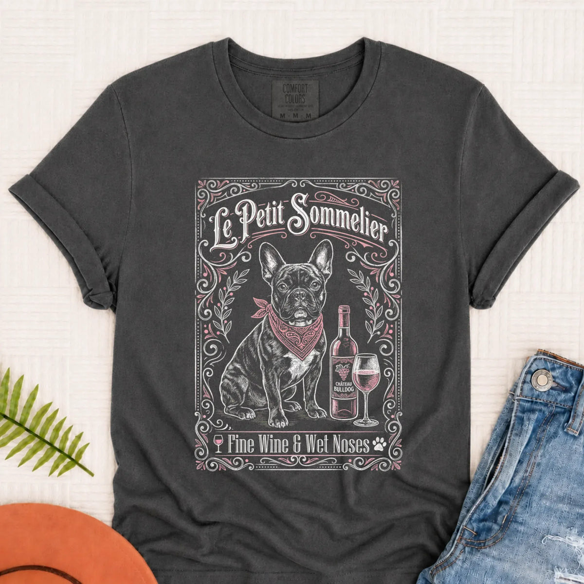 Frenchie Bulldog Wine Lover Unisex TShirt Pepper