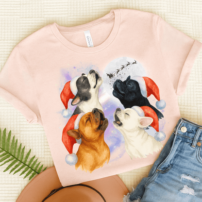 Frenchie Christmas Howliday TShirt Soft Pink