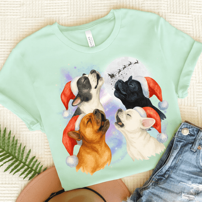 Frenchie Christmas Howliday TShirt Heather Mint