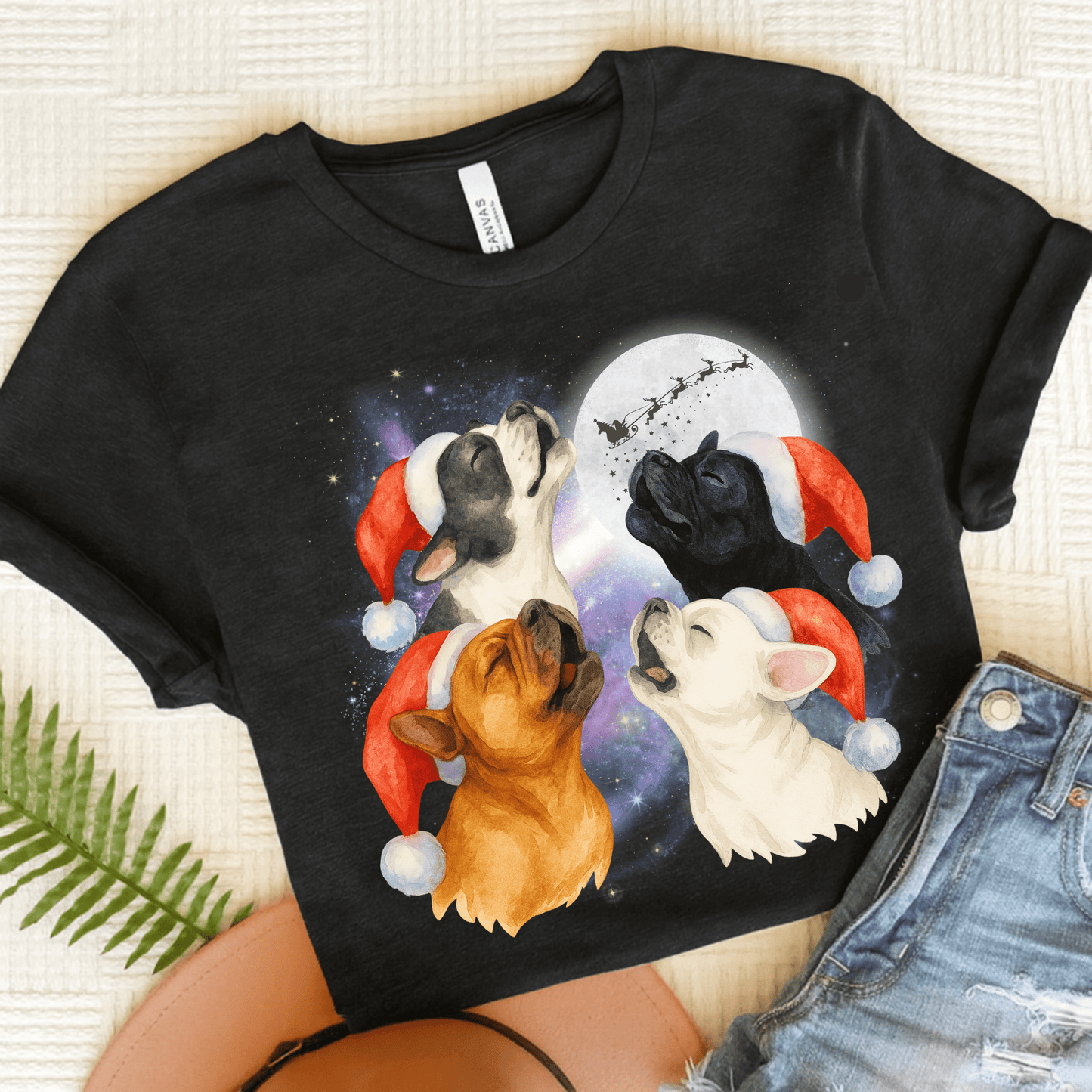 Frenchie Christmas Howliday TShirt Black Heather