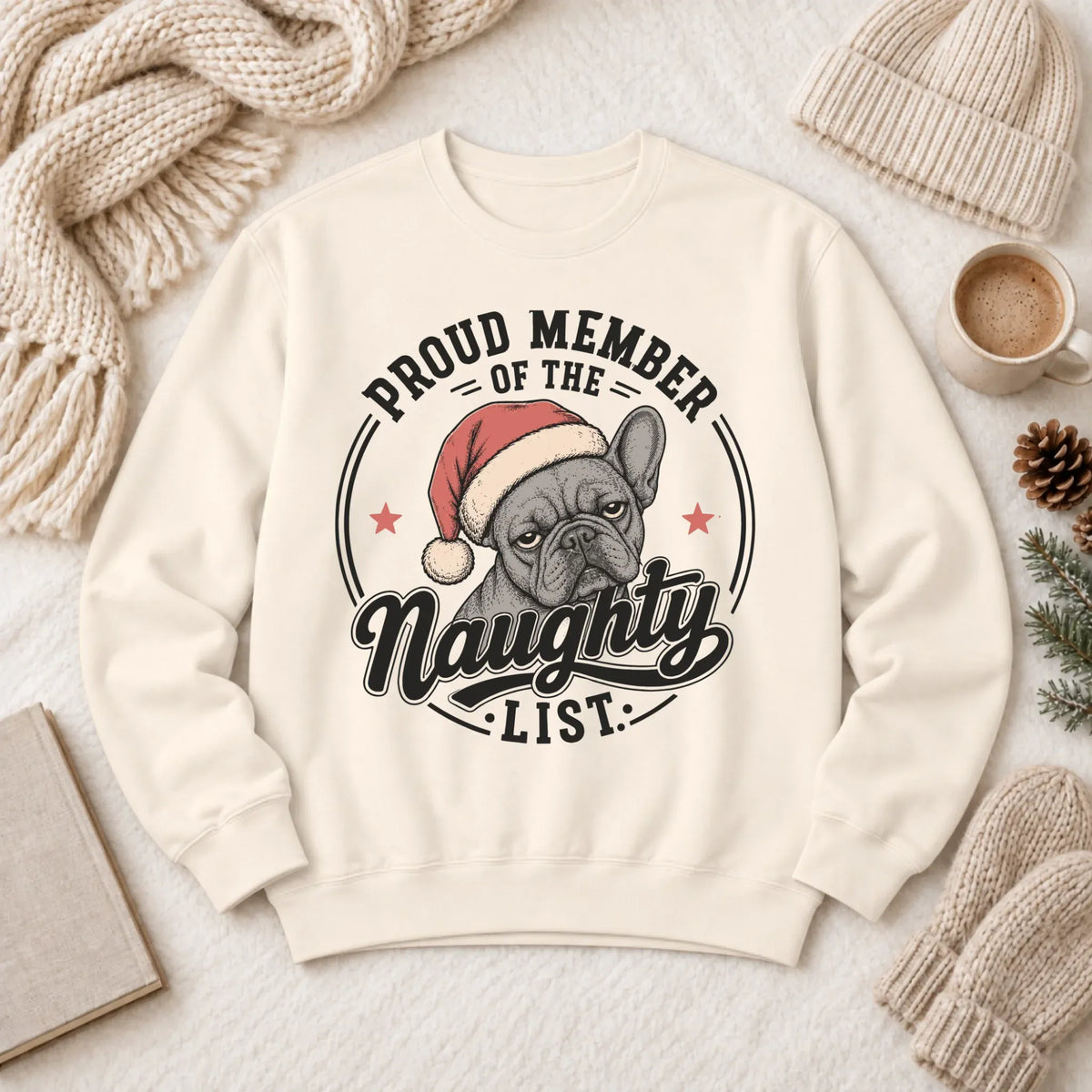 Customizer 1466 LW Sweatshirt Light / Ivory / S Frenchie Christmas Naughty List Unisex Sweatshirt