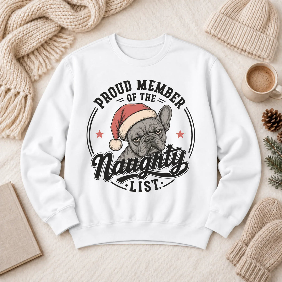 Customizer 1466 LW Sweatshirt Light / White / S Frenchie Christmas Naughty List Unisex Sweatshirt