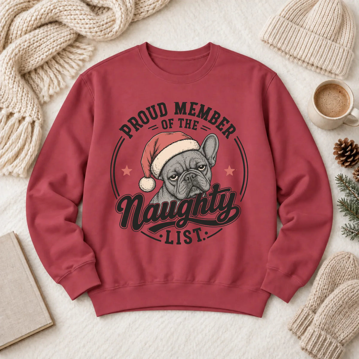 Customizer 1466 LW Sweatshirt Dark / Crimson / S Frenchie Christmas Naughty List Unisex Sweatshirt