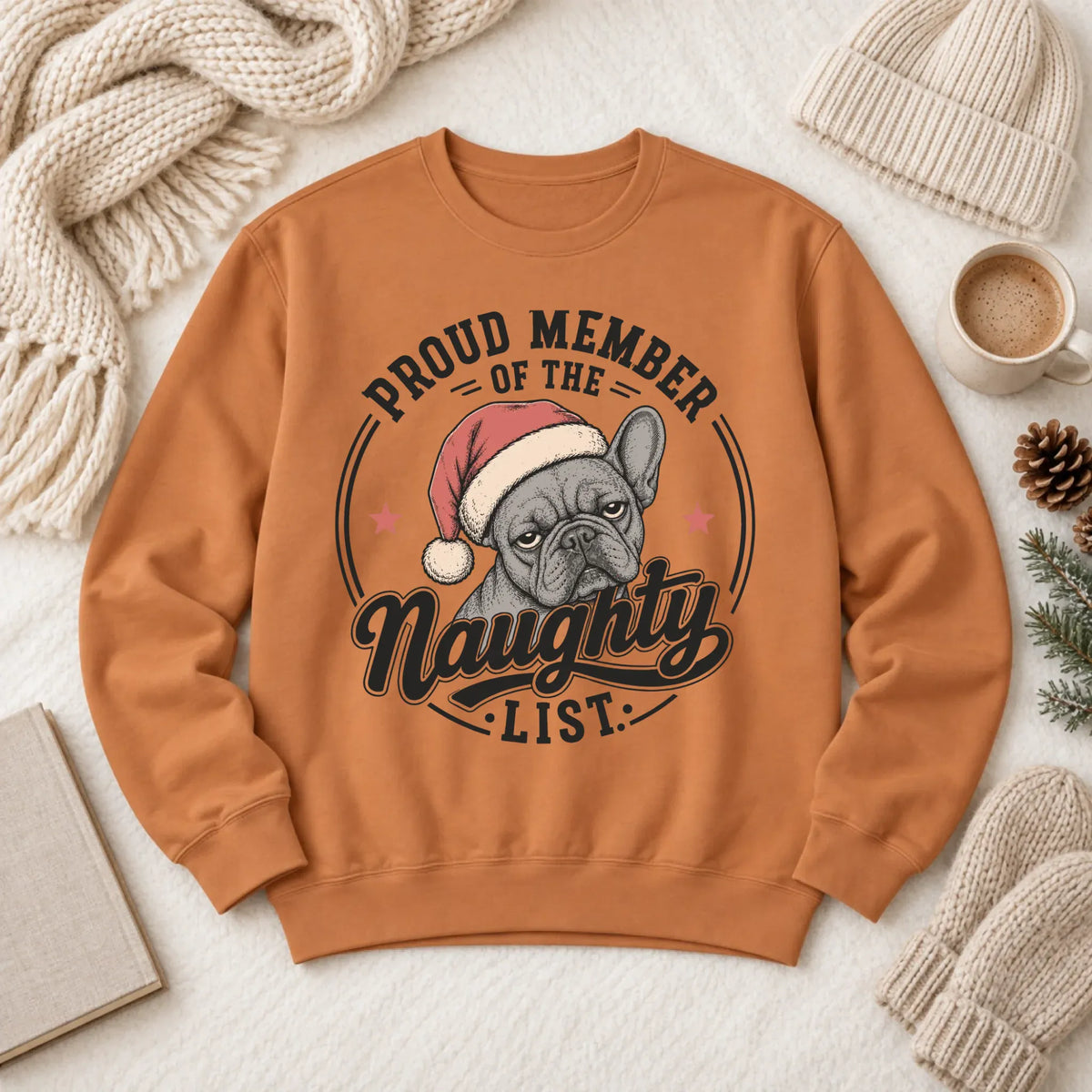 Customizer 1466 LW Sweatshirt Dark / Yam / S Frenchie Christmas Naughty List Unisex Sweatshirt