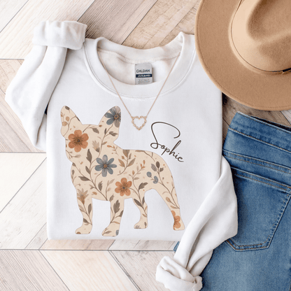 Frenchie Floral Silhouette Sweatshirt White