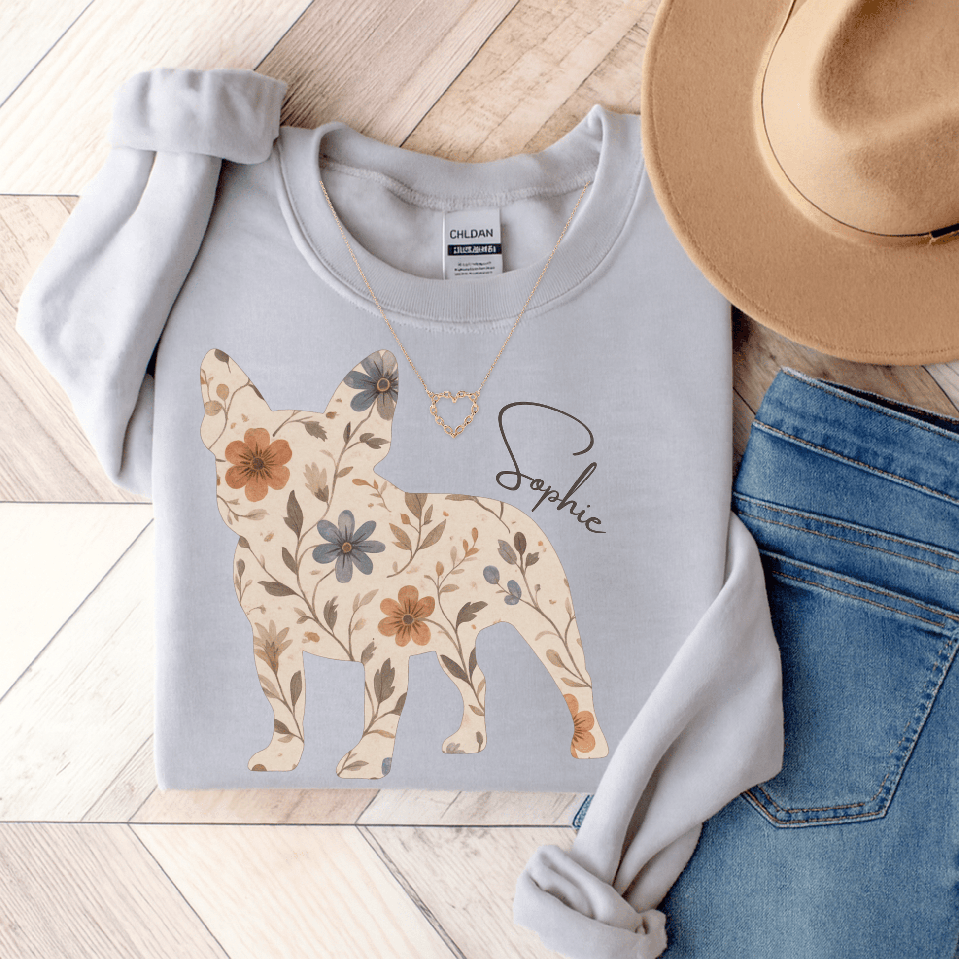 Frenchie Floral Silhouette Sweatshirt Ash