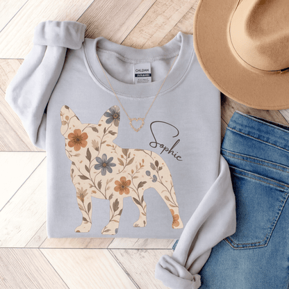 Frenchie Floral Silhouette Sweatshirt Ash