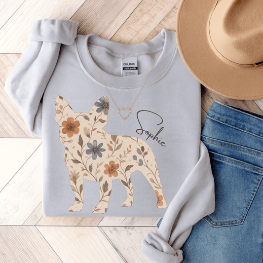 Frenchie Floral Silhouette Sweatshirt Ash