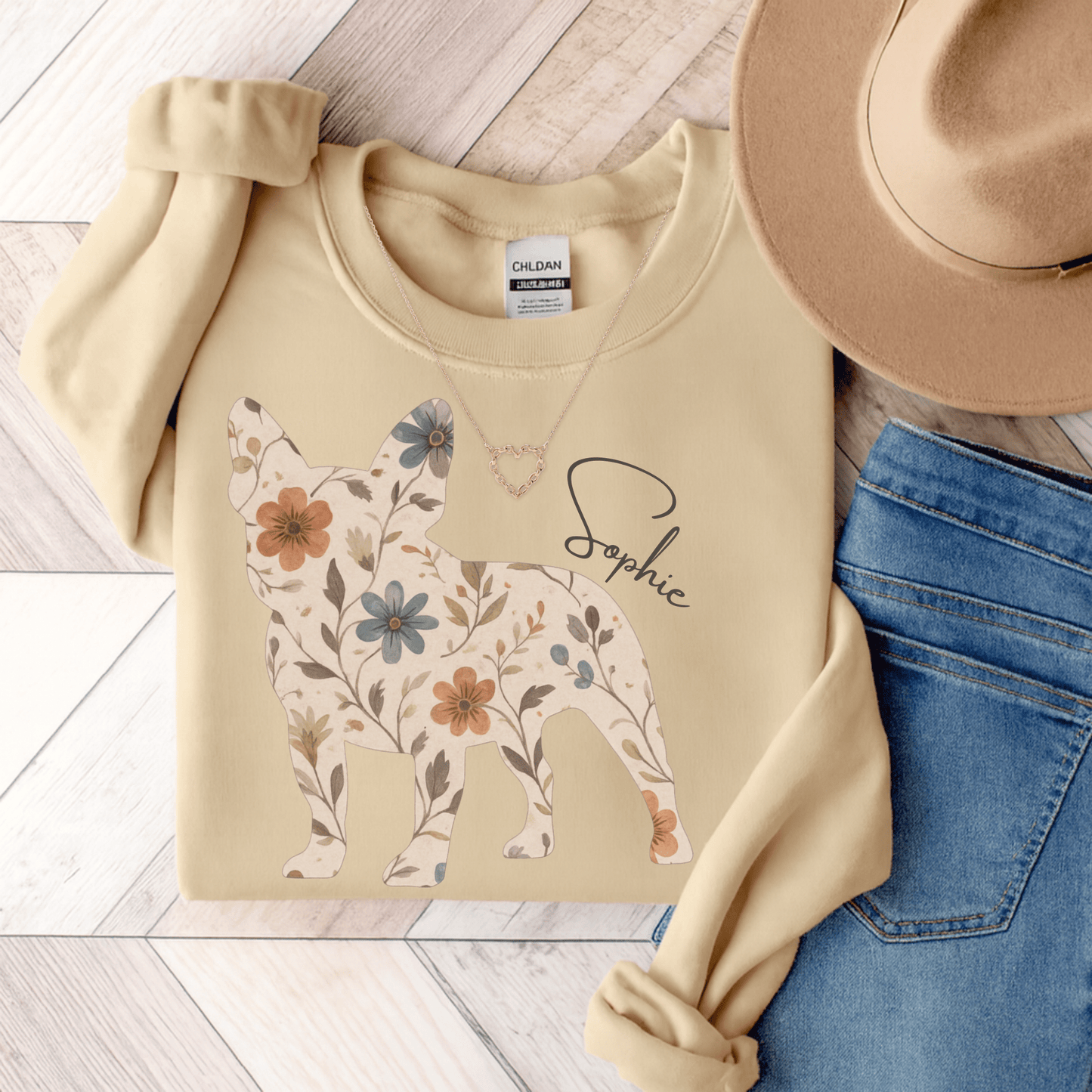 Frenchie Floral Silhouette Sweatshirt Sand