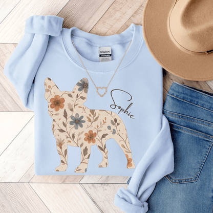 Frenchie Floral Silhouette Sweatshirt Light Blue