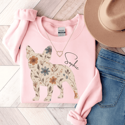 Frenchie Floral Silhouette Sweatshirt Light Pink