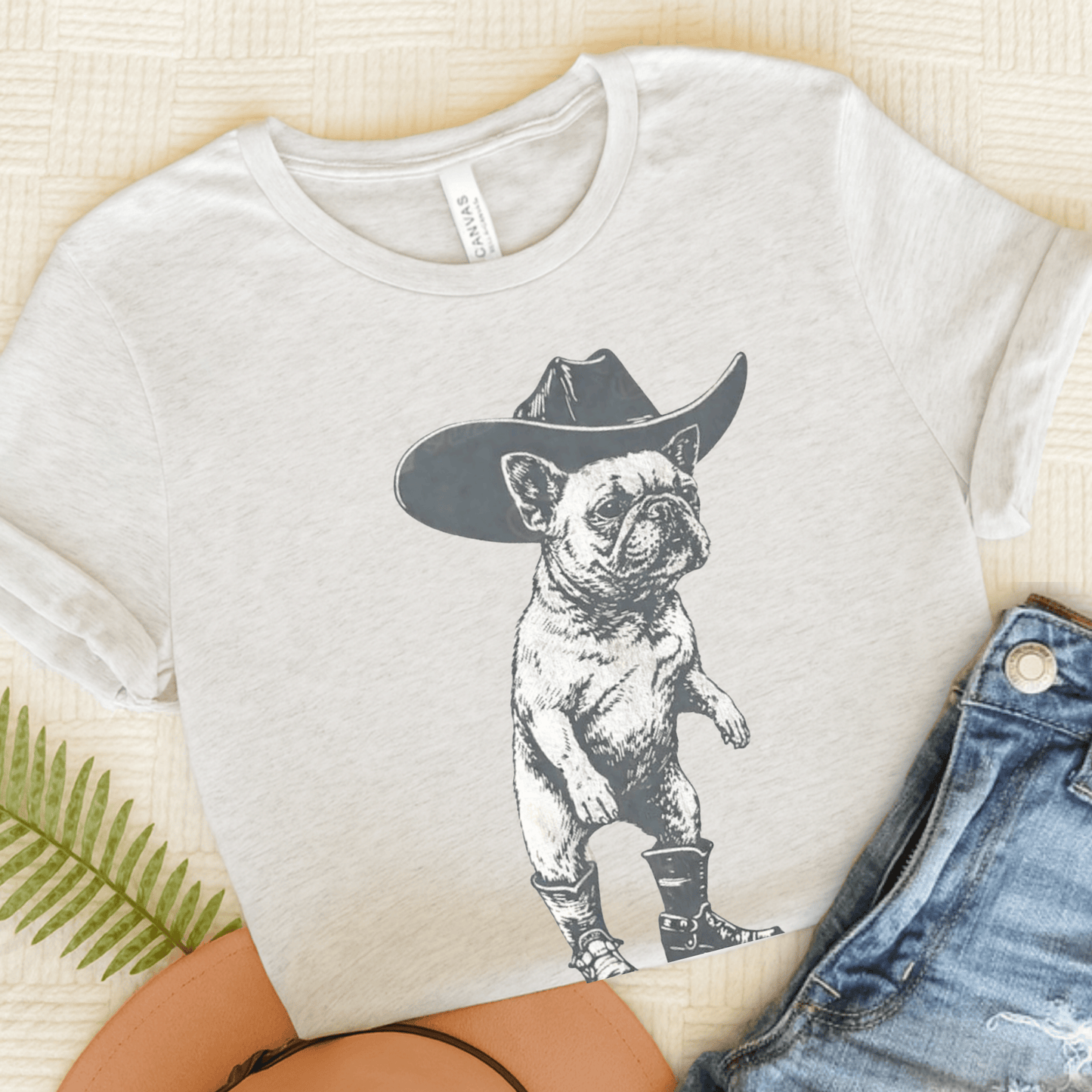 Frenchie Funny Cowboy Unisex TShirt Ash
