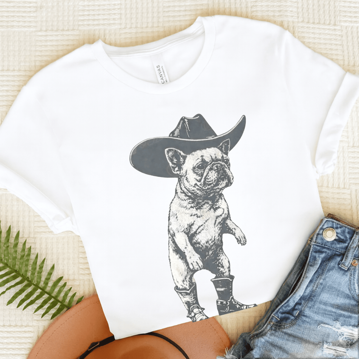 Frenchie Funny Cowboy Unisex TShirt White