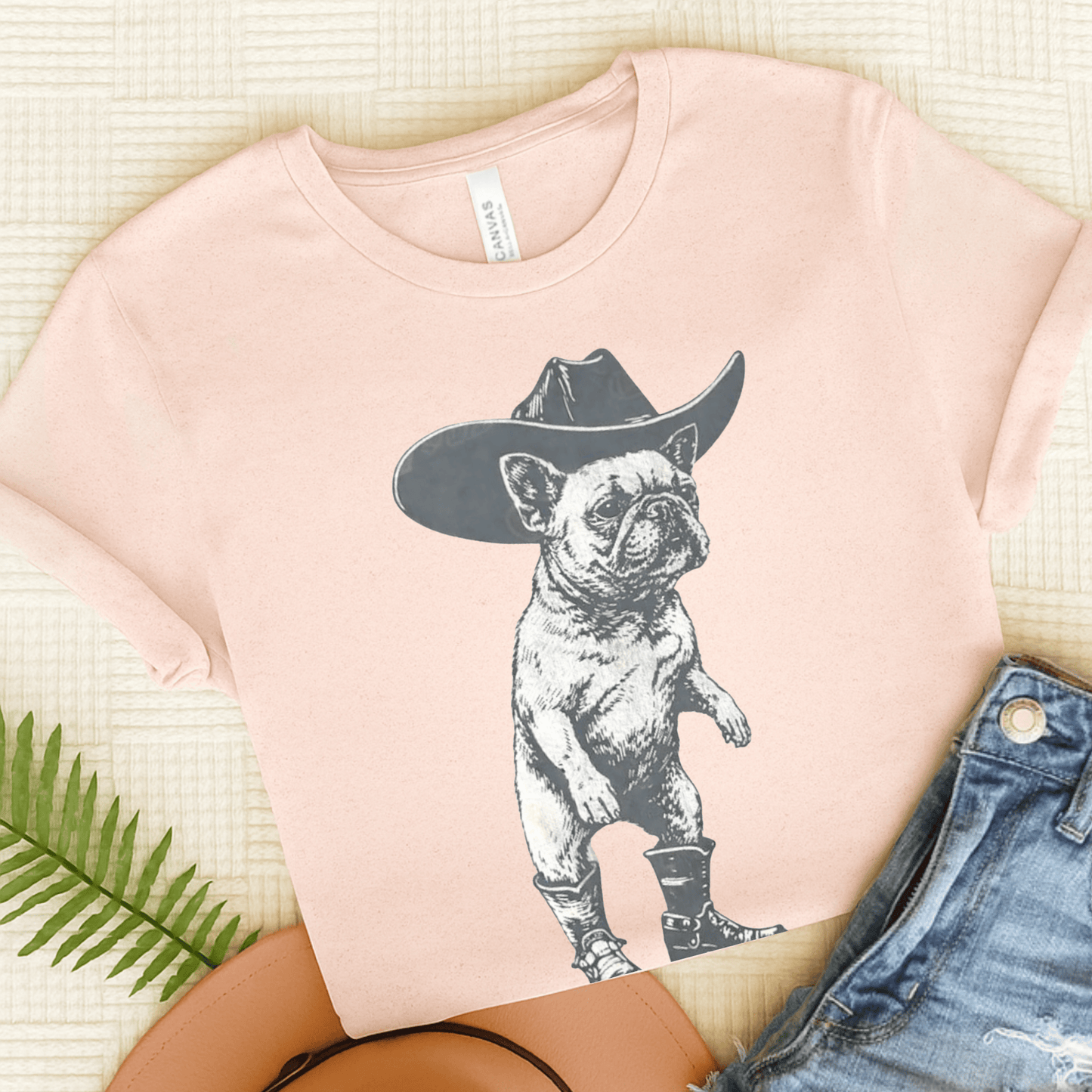 Frenchie Funny Cowboy Unisex TShirt Soft Pink