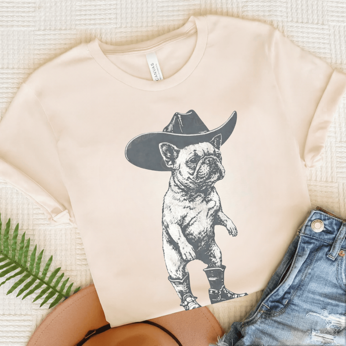 Frenchie Funny Cowboy Unisex TShirt Natural