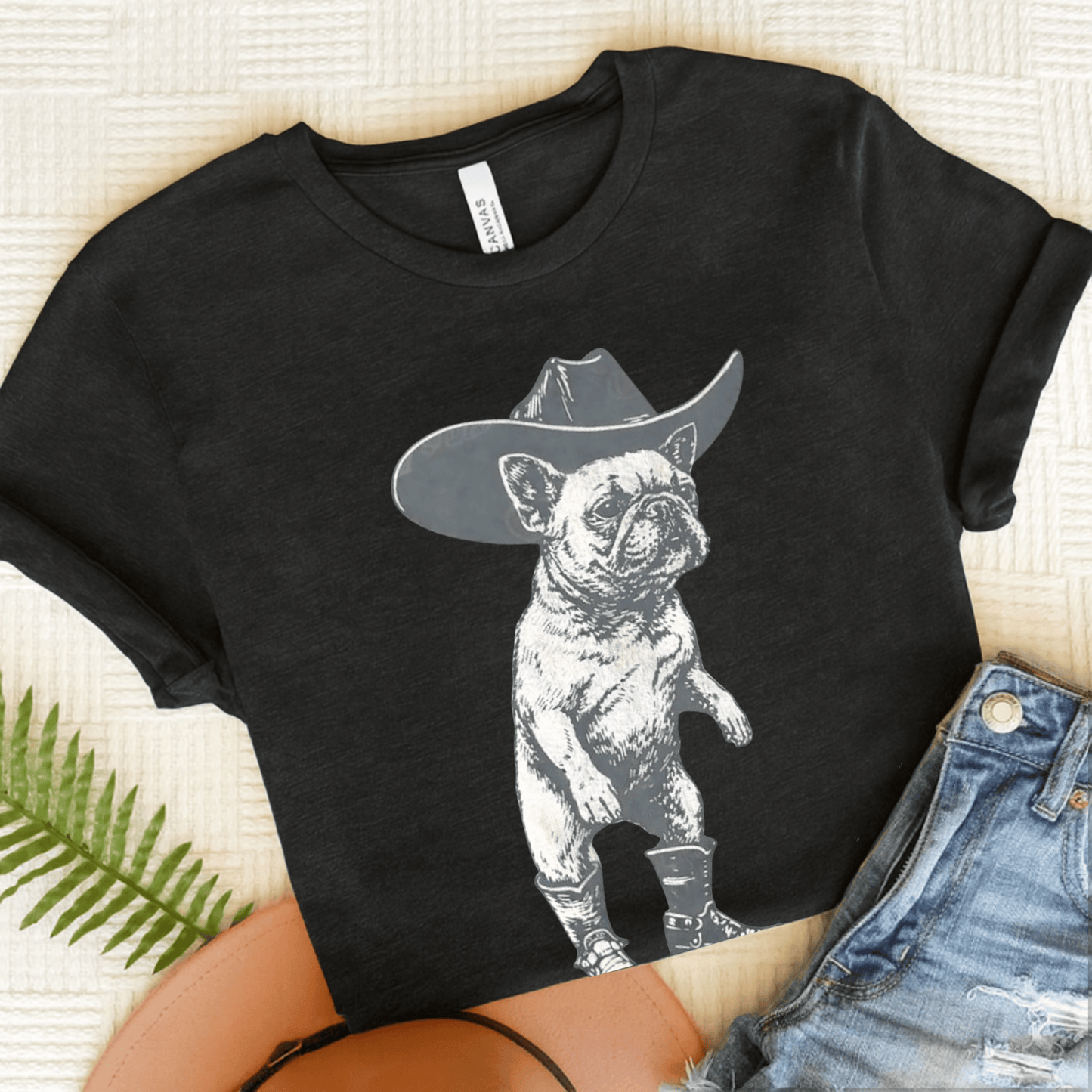 Frenchie Funny Cowboy Unisex TShirt Dark Grey Heather