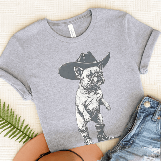 Frenchie Funny Cowboy Unisex TShirt Athletic Heather