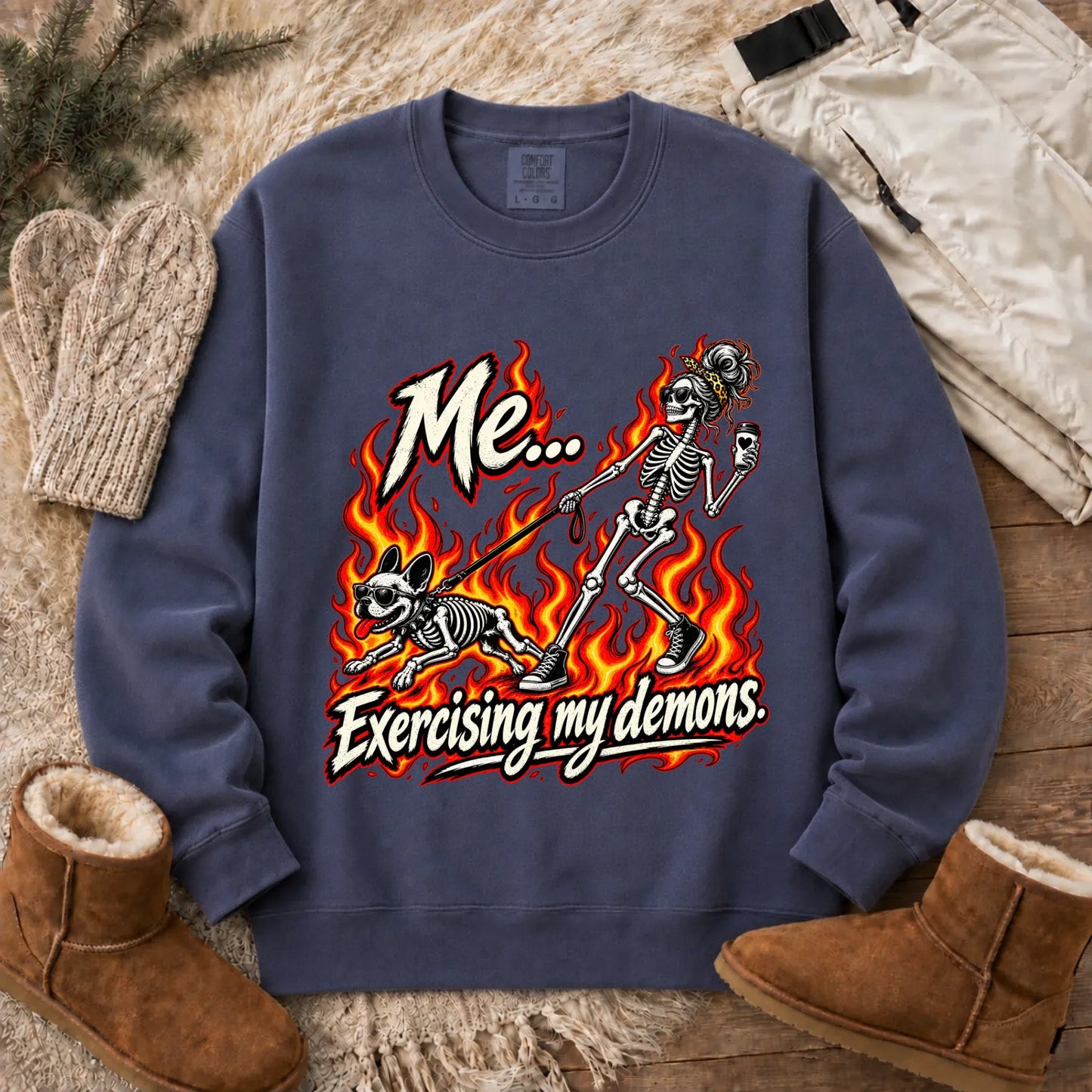 Sweatshirt Denim / S Frenchie Funny Demons Halloween Unisex Sweatshirt