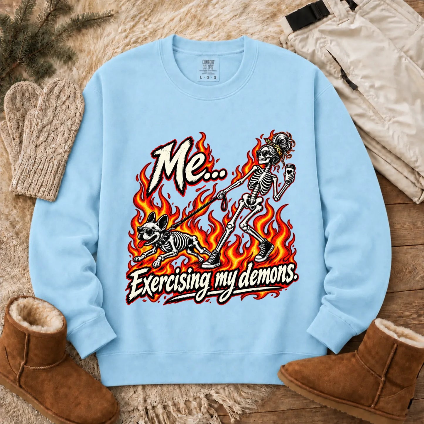 Sweatshirt Chambray / S Frenchie Funny Demons Halloween Unisex Sweatshirt