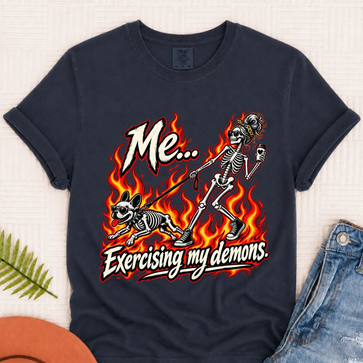 T-Shirt Navy / S Frenchie Funny Demons Halloween Unisex Tshirt